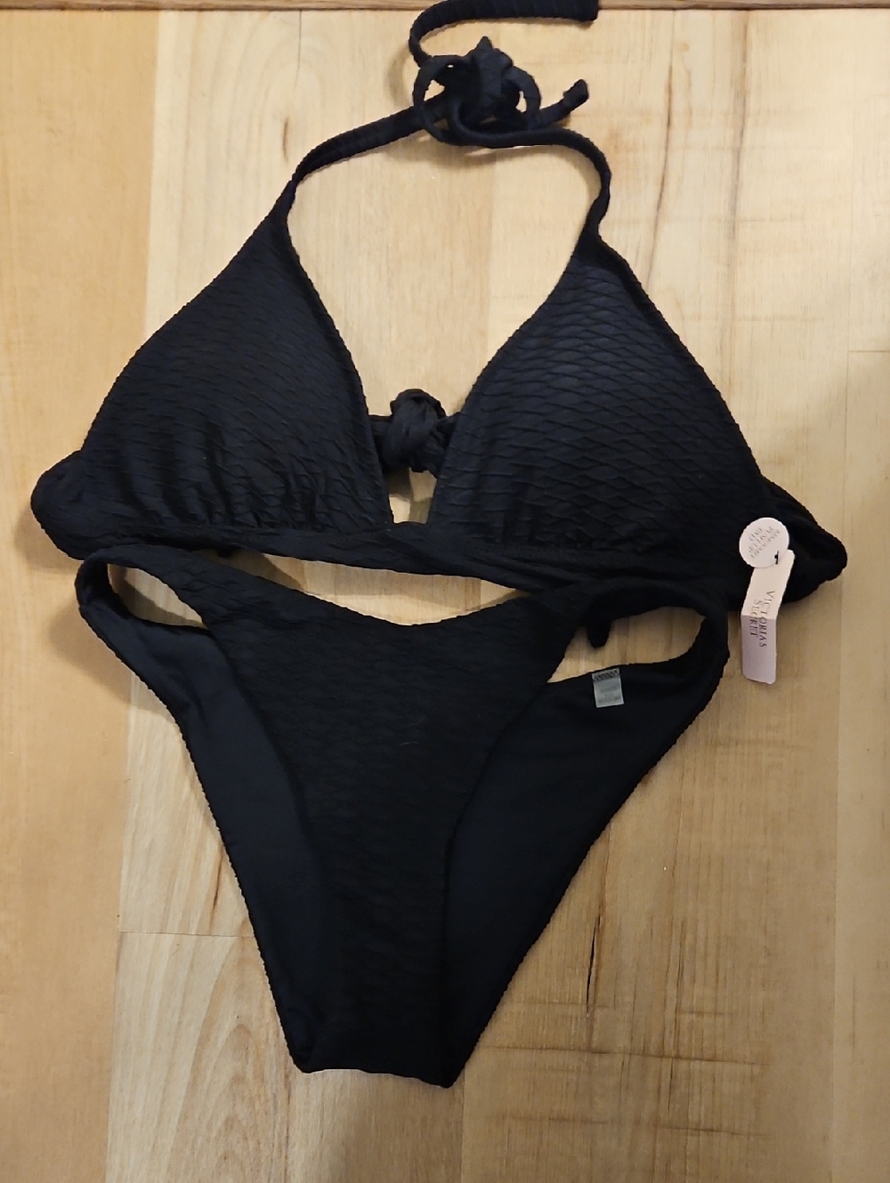 Victoria's Secret Black Textured Triangle Bikini
